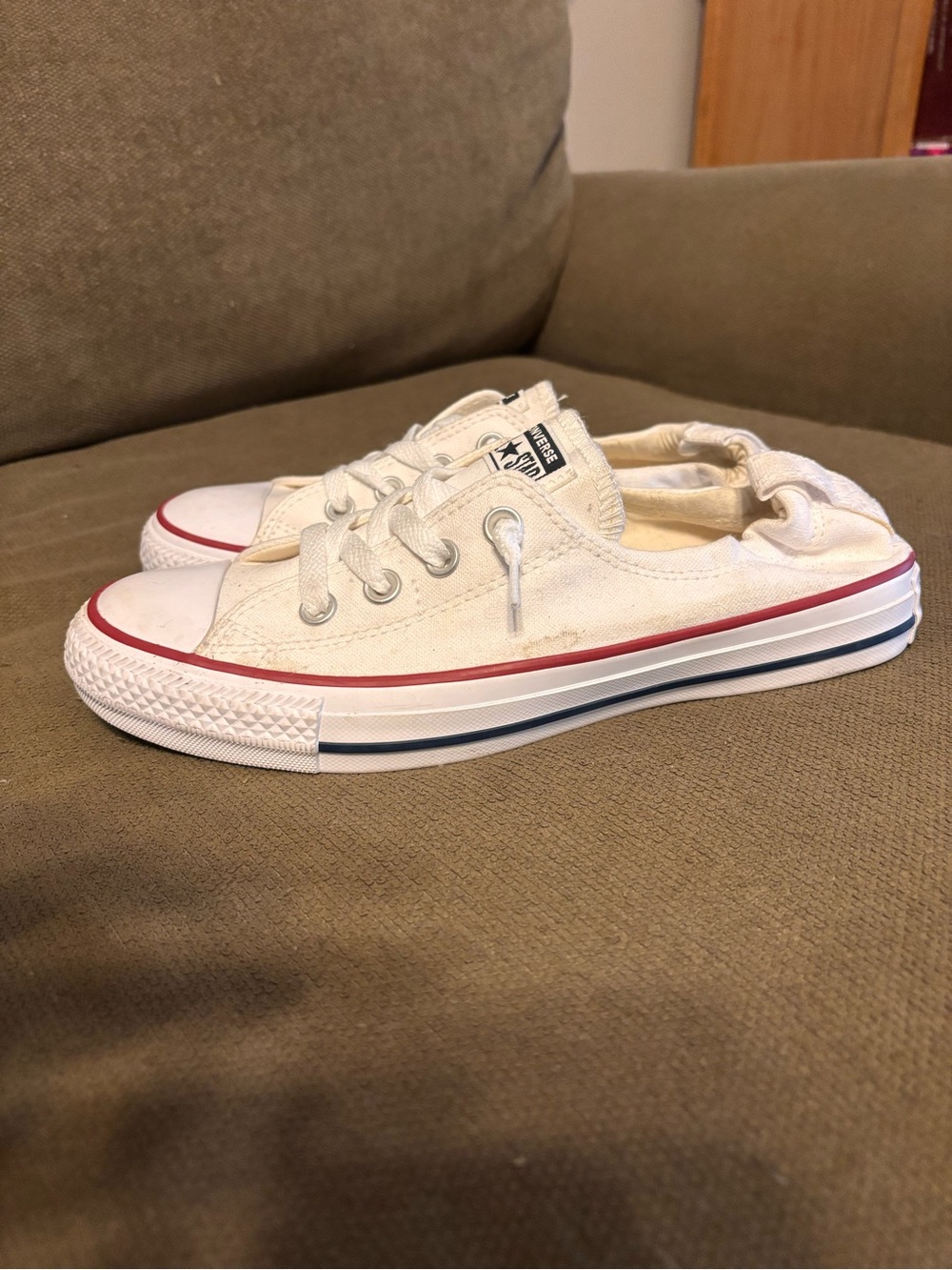 Converse White Low-Top Sneakers with Red Stripe - Picture 2 of 5